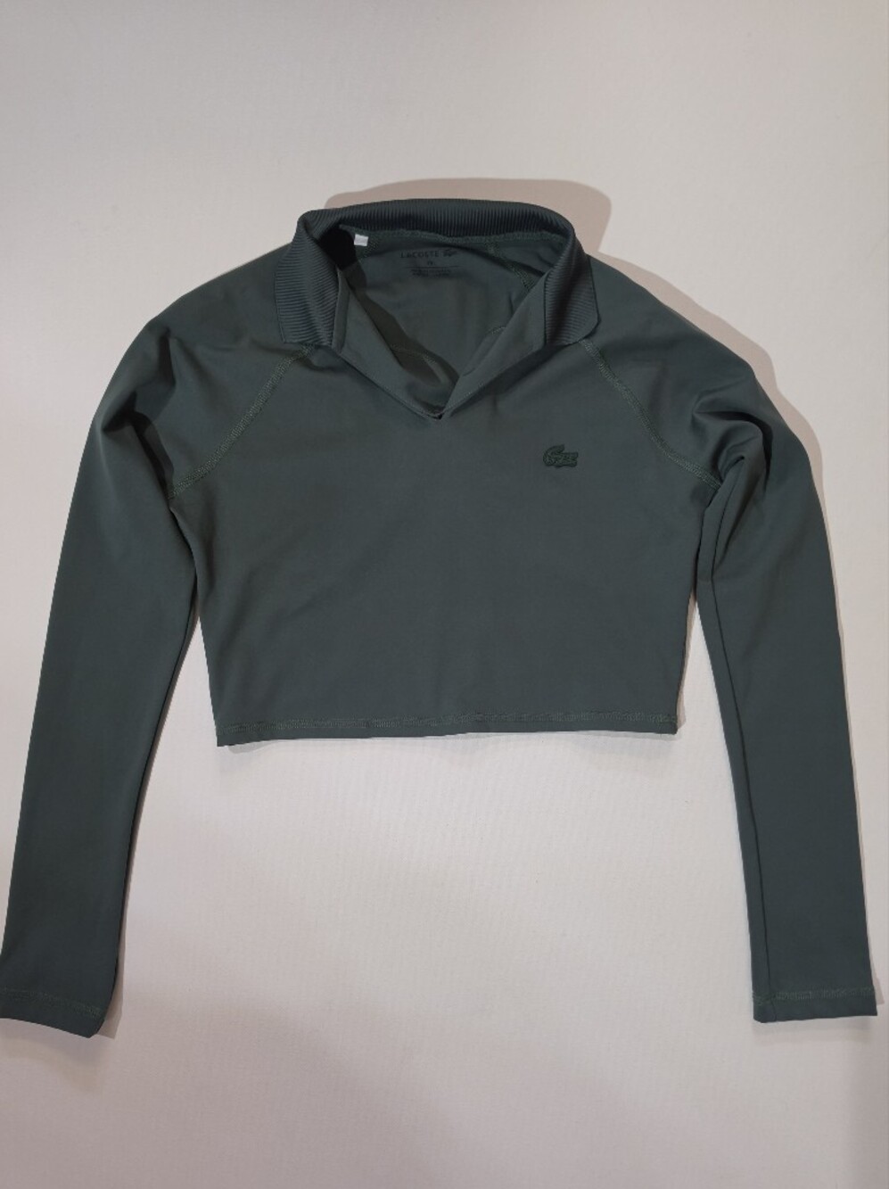 Lacoste Crop Top Womens Sz 38 Olive Green Embroidered Alligator Logo